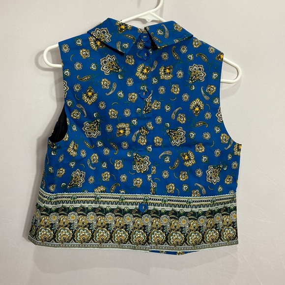 Veronica Beard Sylvana Blue Paisley Top Crop Cotton Blend Shell Button Back NWT - Picture 6 of 7